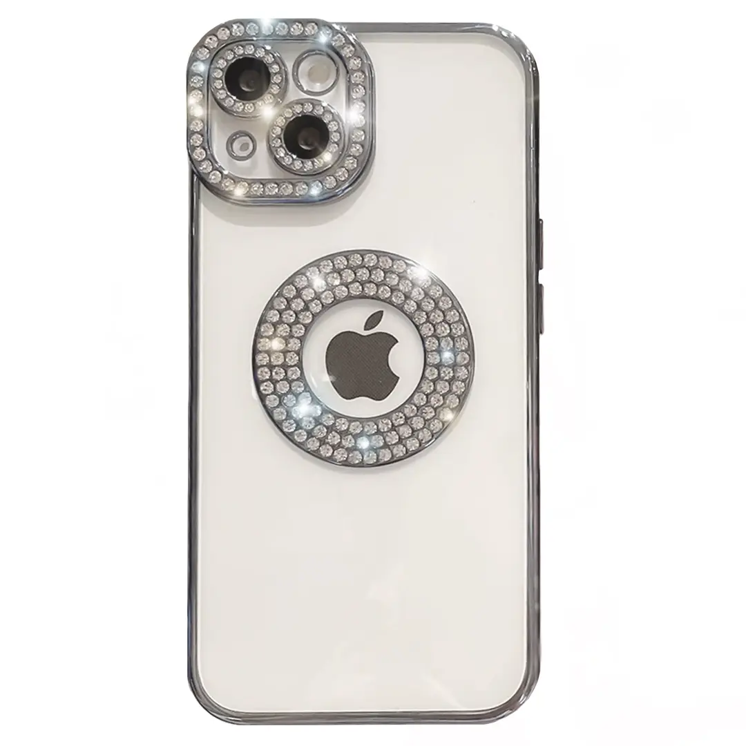 iPhone 15/iPhone 14/iPhone 13 Clear Case Diamond with Camera Protection Silver